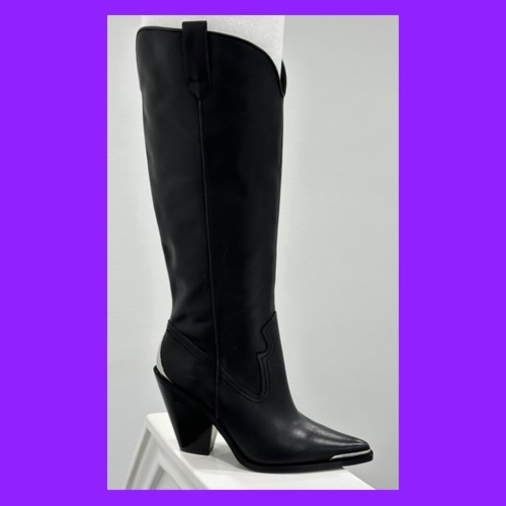 Gianni Bini LOMAX Leather Tall Western Boots with Silver Accents